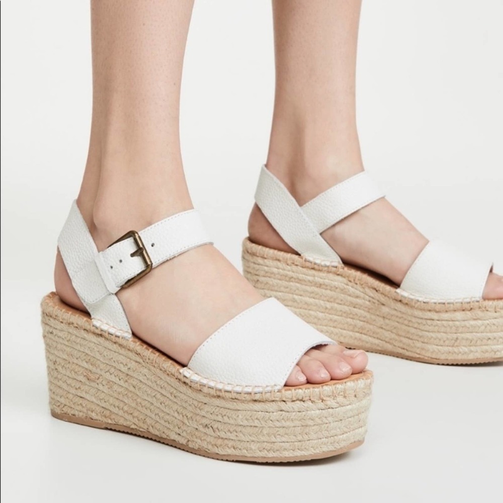 Soludos Minorca Platform Espadrille Sandal in White Pebbled Leather Size 9.5